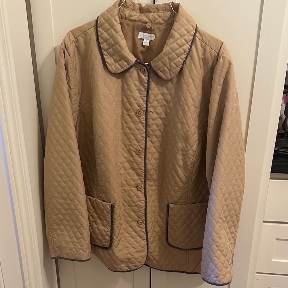 Charter Club Tan Quilted Puffer Jacket 3X Neutral Classic Equestrian Style